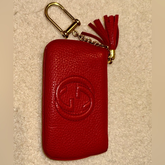 Authentic Gucci red leather change coin purse wallet keychain - Picture 2 of 5